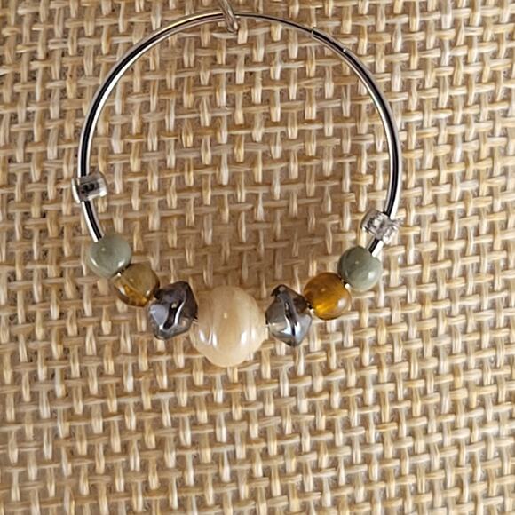 Beaded Hoop Earrings, Long 30" Bead Necklace Set Mixed Green Brown Silver Tone - Picture 7 of 14